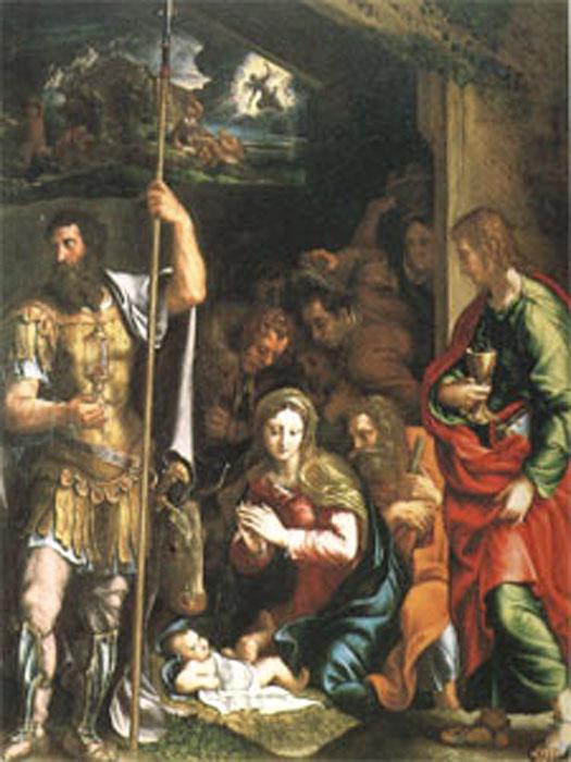 Giulio Romano The Nativity and Adoration of the Shepherds in the Distance the Annunciation to the Shepherds (mk05) oil painting picture